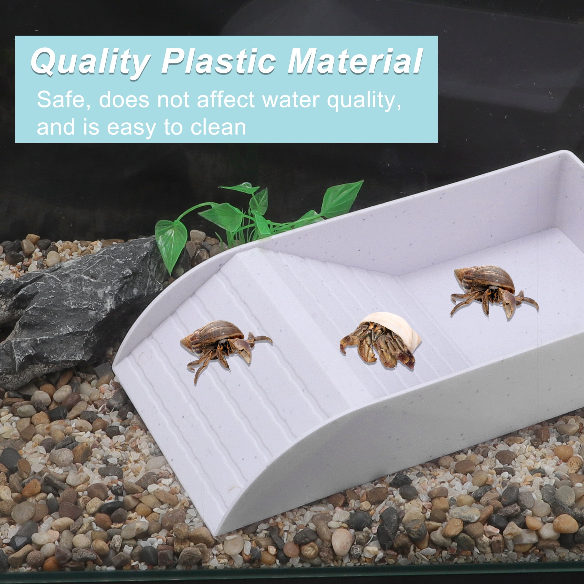 Unique Bargains Tortoise Food Dish with Ramp Plastic Reptile Water Bowl Reptile Climbing Ramp for Turtles Lizards White Large