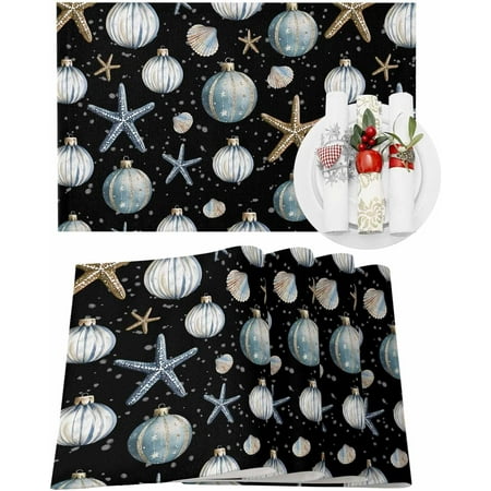 

Christmas Placemats Set of 6 Christmas Balls Snowy Christmas Placemats for Dining Table Starfish Shell Table Mat Winter Holiday Home Party Kitchen Table Decorations