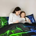 thumbnail image 5 of Feelyou Green Blue Gamepad Twin Bedding Sets 7-Piece for Teen, Video Games Controller Bedding Comforter Set, Neon Glowing Honeycomb Reversible Sheet Sets, Ultra Soft Bedroom Decor, 5 of 8