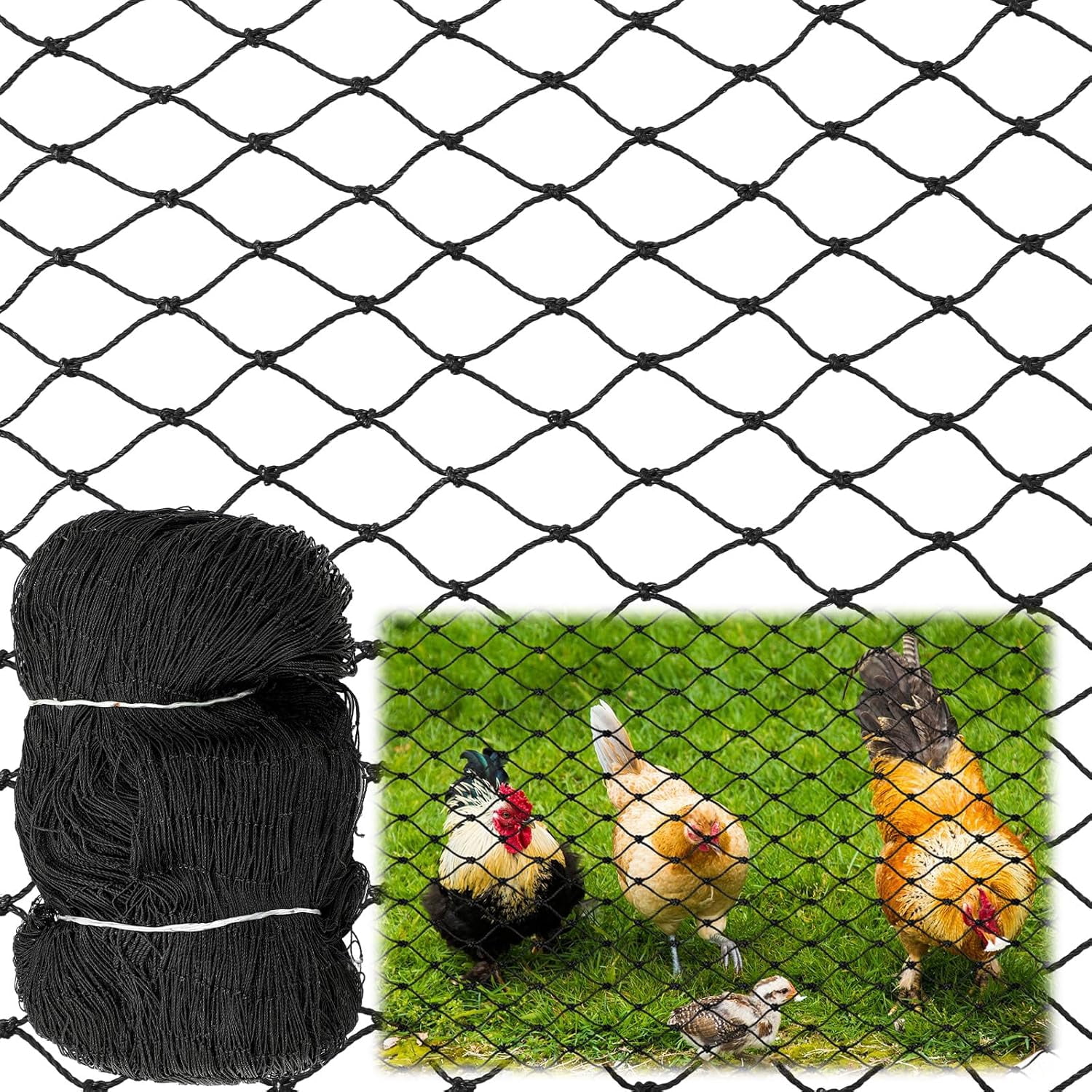 25x25ft Heavy Duty Knotted Chicken Netting, 2 Inch Mesh Aviary Bird Netting for Poultry & Garden