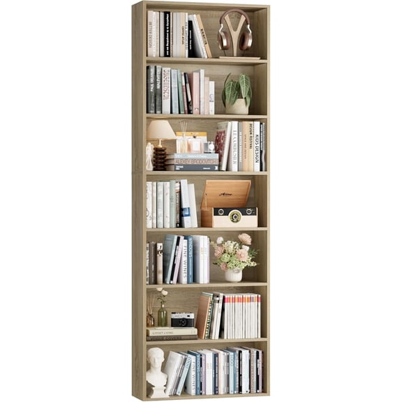 82" Tall Bookshelf, 7-Tier Open Shelves Bookcase, Freestanding Display Storage Shelves, Tall Bookcase Home Decor Furniture for Home Office, Living Room, Bedroom, Light Oak