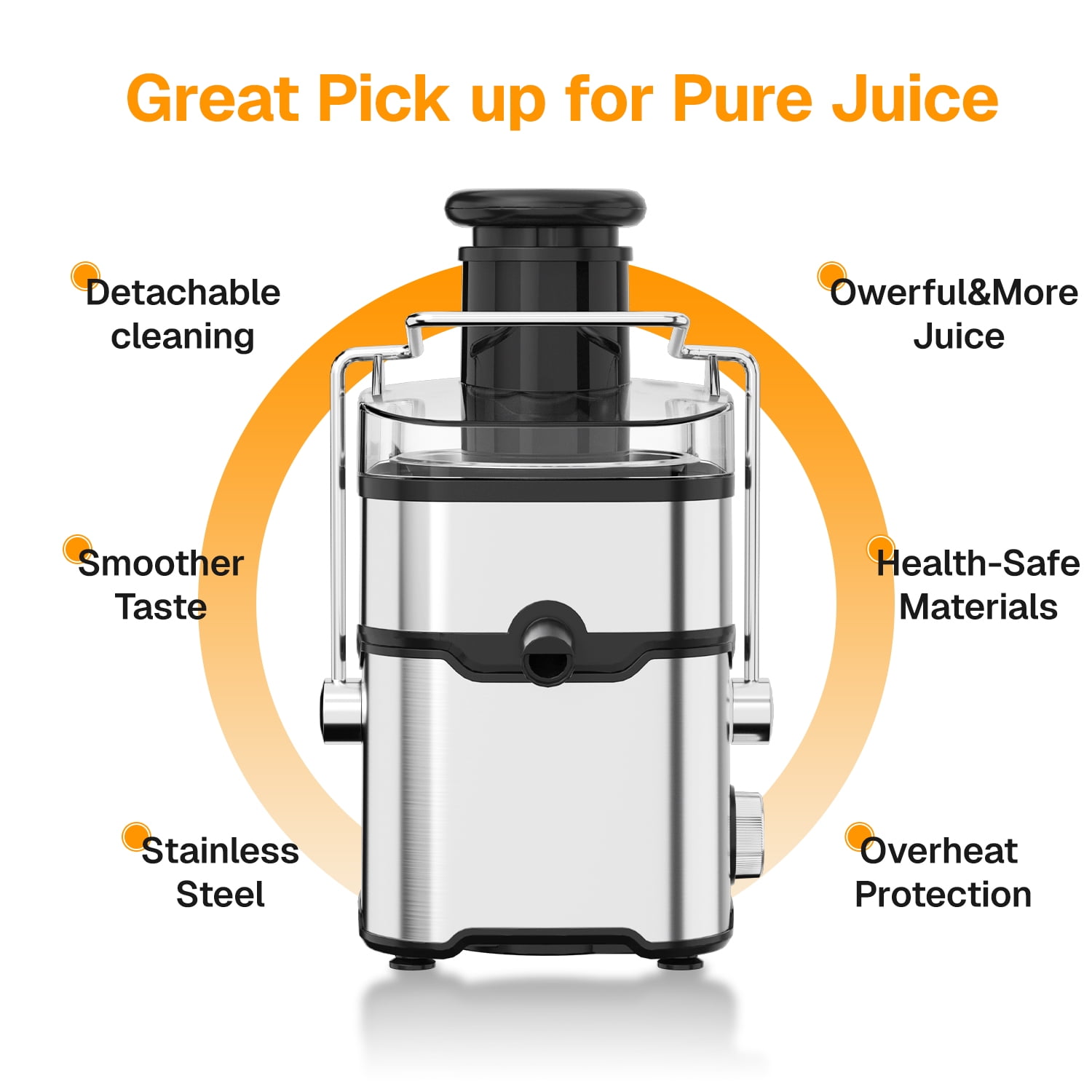 Behome Juicer Machines, 400W Juice Extractor with 2 Speeds,Centrifugal Juicer with 2.6" Wide Feed Chute for Vegetable&Fruit, Easy to Clean, Silver