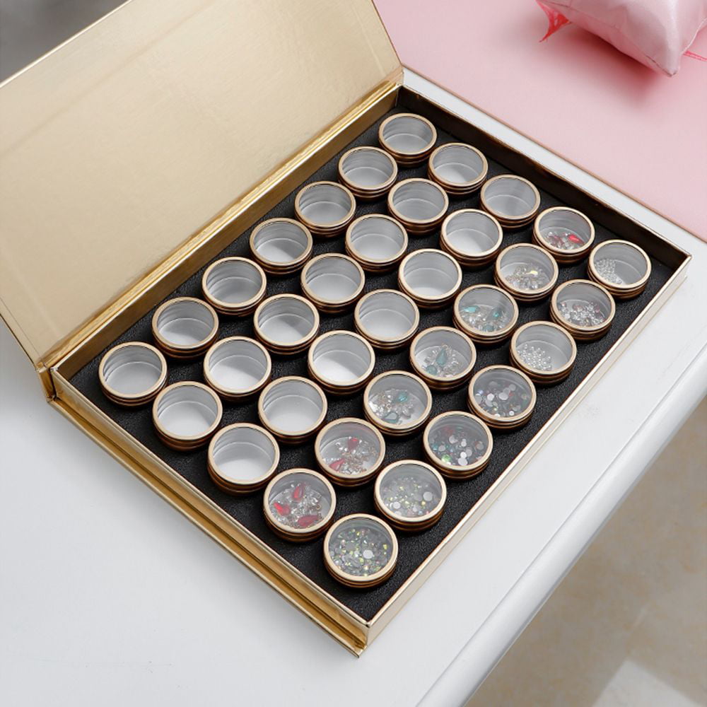  HANSAMU Rhinestone Organizer Box, 3D Acrylic Nail Charms Storage  Box,Transparent Plastic Nail Gems Caviar Beads Pearls Nail Art Accessories  Display Holder eye jewelry Collecting Container 28 Slots : Beauty & Personal