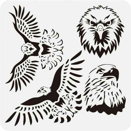 1pc Eagle Painting Stencil 11.8x11.8 Reusable 2-Style Eagle Head Drawing Template Decor for Painting on Wood Wall Fabric Furniture White
