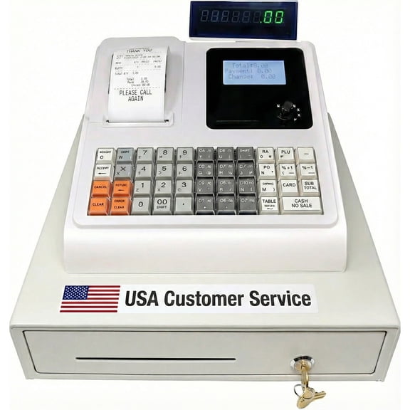 Cash Register with Operator and Customer Displays, Locking Drawer Key Set, 4700 PLU
