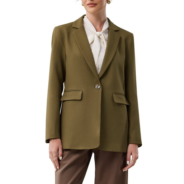 Blazers de una botonera INSPIRE CHIC para mujer, chaquetas de traje de oficina de manga larga de moda 2025, 2XL, marrón