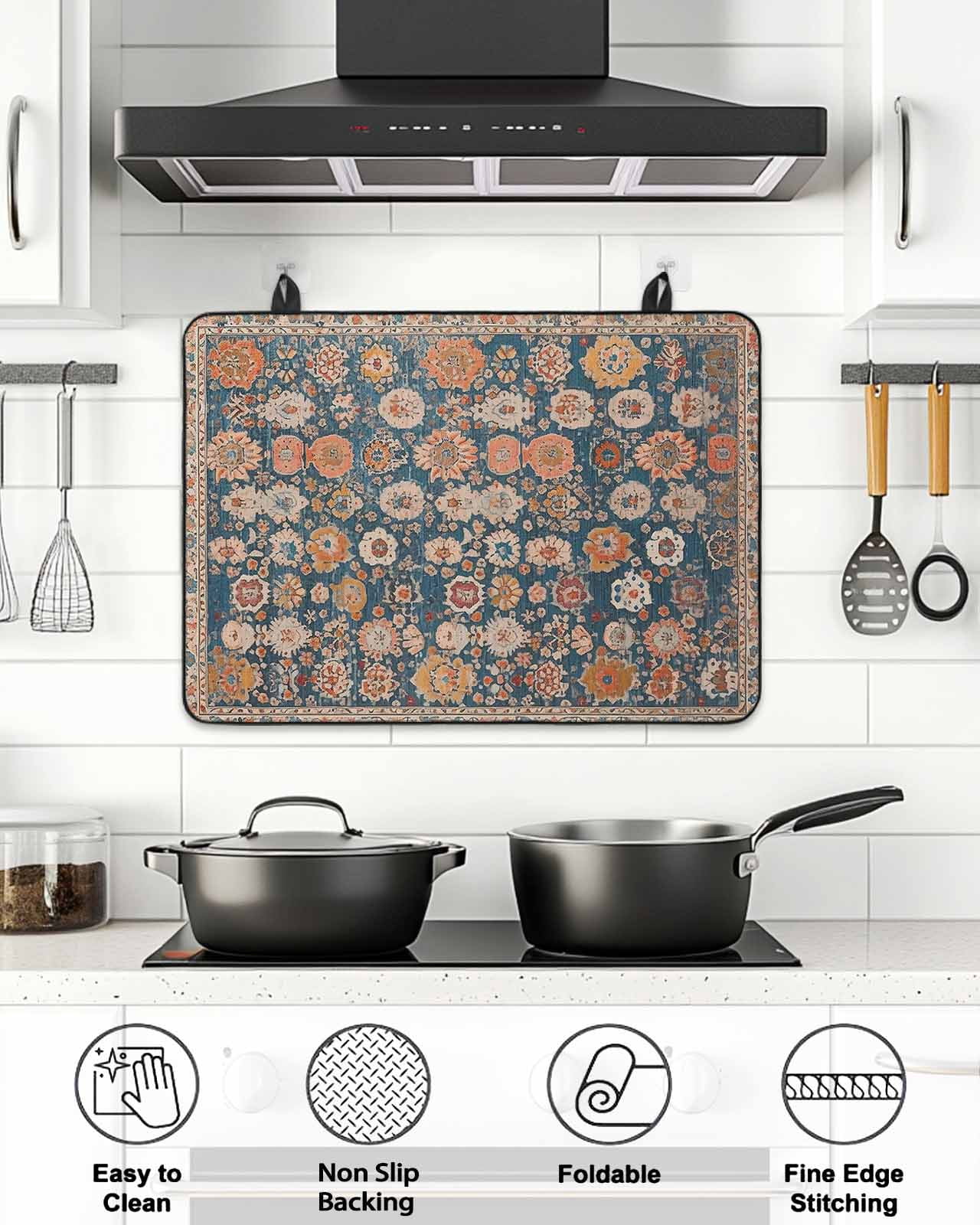 Stove Top Covers for Electric Stove, Blue Glass Stovetop Cover Protector, Ethnic Modern Geometric Abstract Art Induction Cooktop Protector Oven Mat for Kitchen Countertop 24"x21"