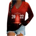 thumbnail image 2 of Pntutb Moda Mujer Cuello en V Camiseta de manga larga Otoño Impresión Chirstmas Blusa suelta tops Sudadera Pntutb Pntutb-5049, 2 of 5