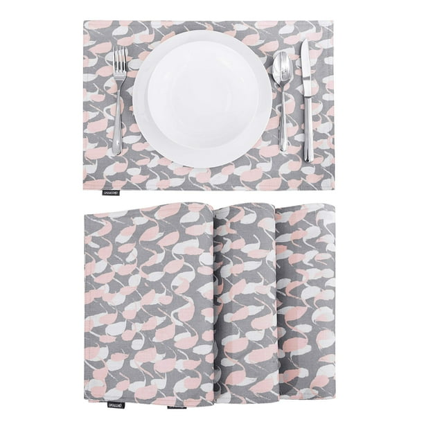 Deconovo Manteles individuales de doble cara con estampado de lino sintético, grises, 30,5 cm de ancho x 45,7 cm de largo, resistentes al agua, con patrón de bucle para cocina, juego de 4
