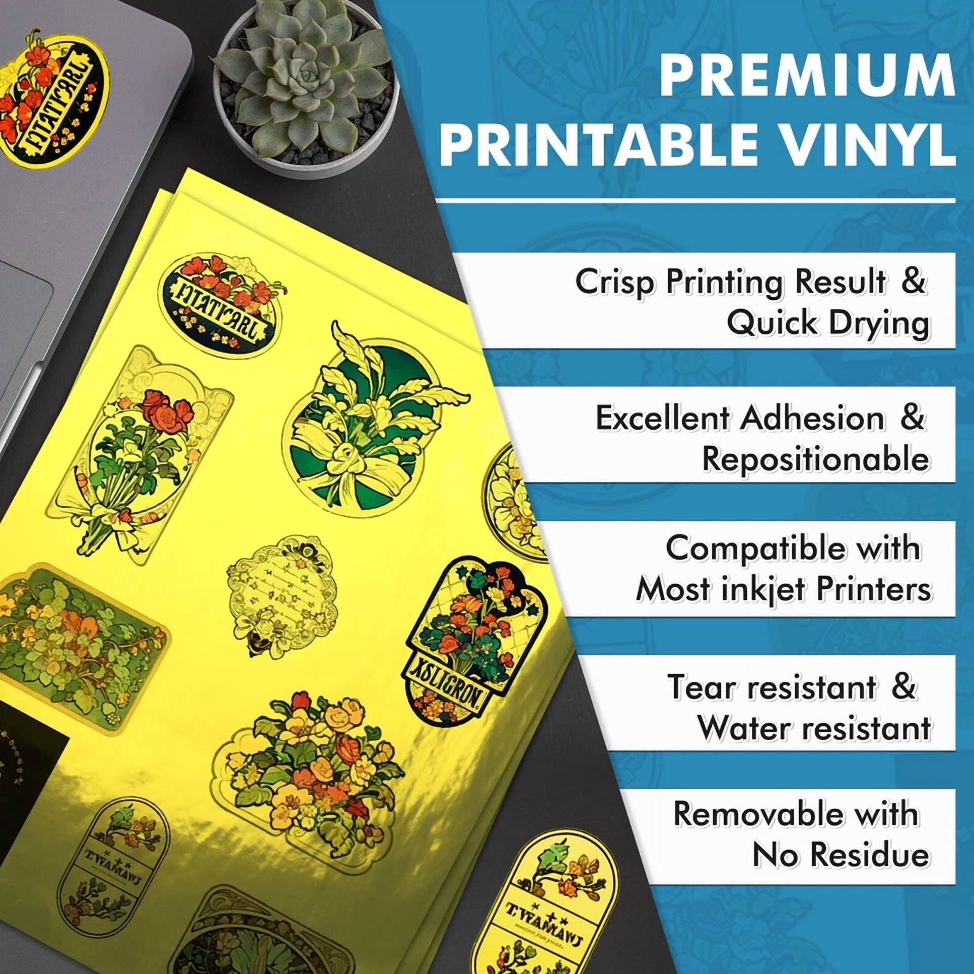 BUTTERFLY- Koala Foil Gold Glossy Vinyl Sticker Paper Waterproof Inkjet + Laser Printers 20