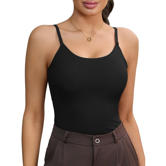 INSPIRE CHIC Women's Tummy Control Ice Silk Shapewear Camisole Body Shaper Cami Vest with Built in Bra S Black