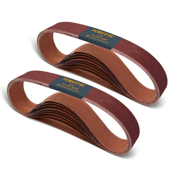 POWERTEC 20PK 2 x 72-Inch Sanding Belts, 80 Grit Aluminum Oxide Grinding Belts for Belt Grinder, Wood & Paint Sanding, Metal Polishing (110700-P2)