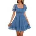thumbnail image 2 of VKEKIEO Tshirt Dresses For Women Mini V-Neck Short Sleeve Solid Blue S, 2 of 6