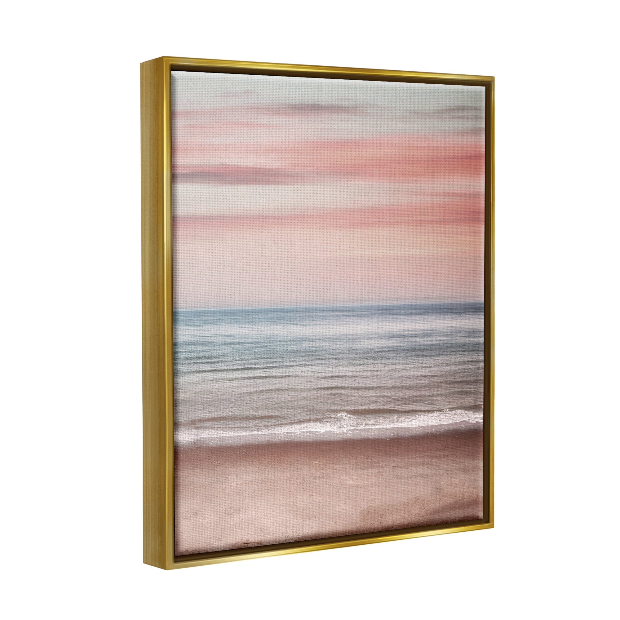 Stupell Industries Pastel Shore Sunset Landscape Painting Gold Floater Framed Canvas Art Print Wall Art, 25 x 31
