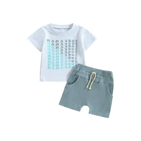 

Toddler Baby Boy Summer Clothes Mothers Day Outfit Short Sleeve Crewneck T-Shirt Tops Casual Jogger Shorts Sets