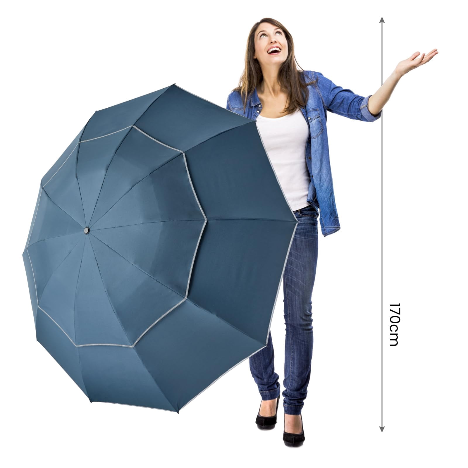 G4Free 54/62 inch Windproof Inverted Umbrella, Reflective Stripe Double Canopy, Automatic Open/Close, Compact for Travel, 10 Ribs Rain Protection