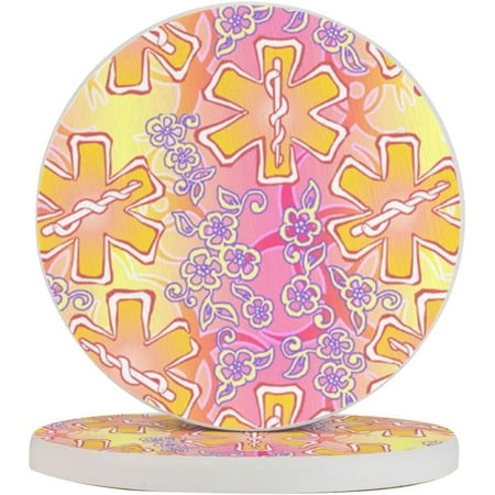 

Set of 2 Round Coasters Aloha-EMS-Pink for Drinks 4 Inch Ceramic Cups Place Mats Home Decor