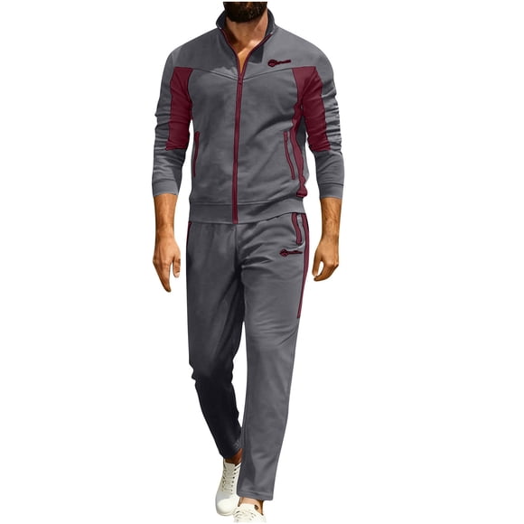 Men's Active Wear Sets, Casual Tracksuit 2 Piece with Long Sleeve Polo Shirt and Joggers with Zipper Pockets, Matching Sweat Suits for Home Daily Wear, Outdoor Activities, Relaxed Fit