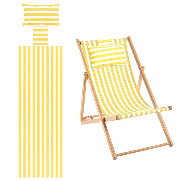 Uxcell Beach Sling Chair Replacement Canvas Lounge Fabric with Pillow Pinstripe Yellow