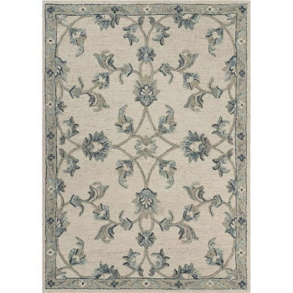 HomeRoots 5 x 7 ft. Filigree Rectangle Area Rug - Beige & Blue