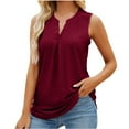 thumbnail image 2 of Meichang Women's Notch V Neck Tank Tops Sleeveless Summer Loose Casual Eyelet Blouses Solid Business Work Shirts Tank Tops Basic Wine XXL, 2 of 6