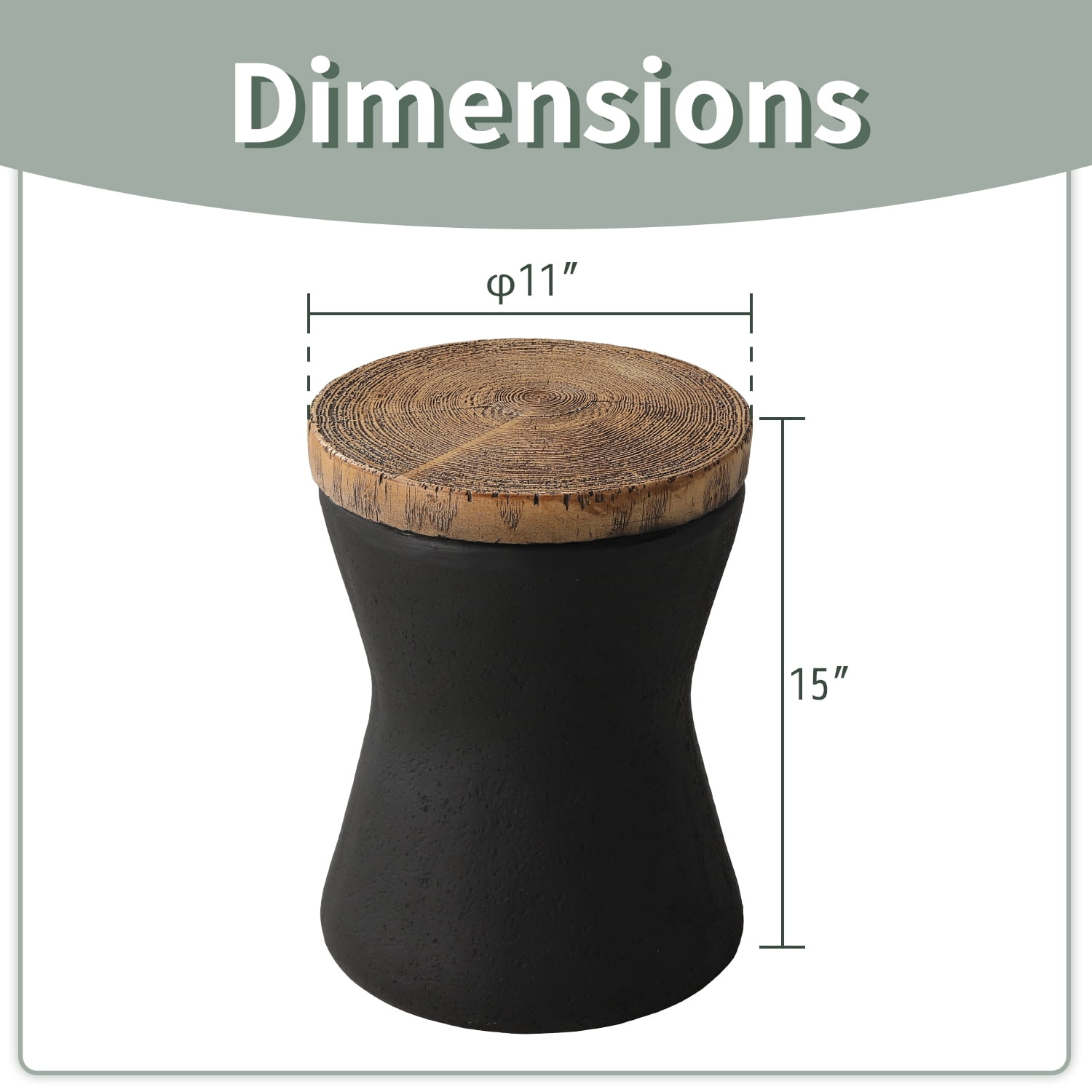 VENTOPYR 2 PCS Concrete Outdoor Side Table with Wood Grain Top,Small Jar Shaped Round Accent End Table for Patio, Garden,Black