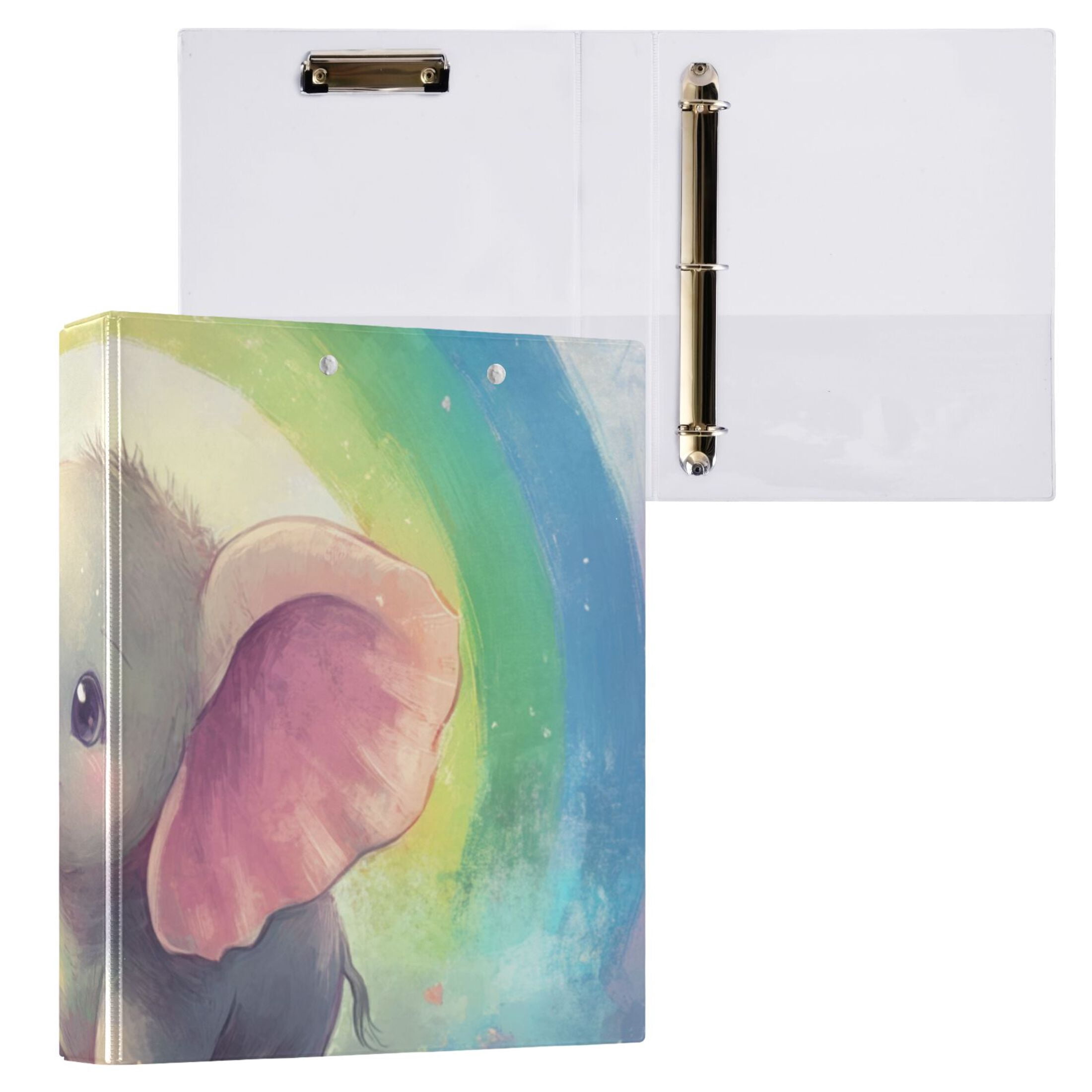 Elephants with Rainbows 3 Ring Binders 1.5 inch Hardcover File Folders with Interior Pockets A4 Size Organizer for School Office Hospital