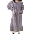 thumbnail image 2 of Kilaqueen Flannel Nightgowns for Women Cozy Fuzzy Crew Neck Long Sleeve Ankle Length Sleepdress with Pockets Soft Solid Color Warm Winter Pullover Loungewear, 2 of 6