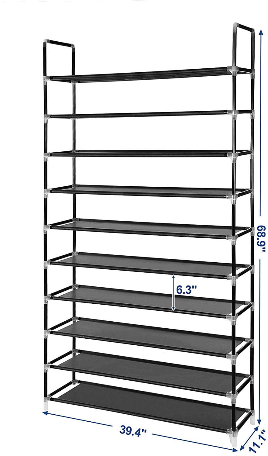 high quality shoe rack on Songmics 10 Tiers Shoe Rack 50 Pairs Non Woven Fabric Shoe Tower Organizer Cabinet 39 4 X 11 1 X 68 9 Inches Black Ulsh11h Walmart Com Walmart Com
