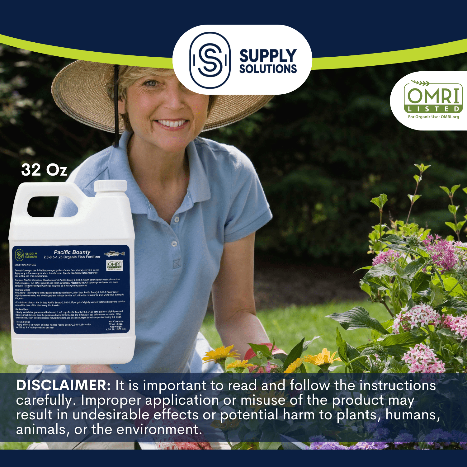 Supply Solutions OMRI Listed Fish Fertilizer for Plants - Organic Fertilizer for Fruits, Trees, Lawns, Shrubs, Flowers, Seeds - Non-GMO (32 Oz)