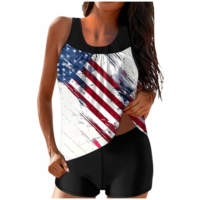 Trajes de baño Amzcrzy Tankini para mujer, trajes de baño, trajes de baño de dos piezas, bikini para mujer con estampado conservador y espalda de tiras, traje de baño multicolor, XL