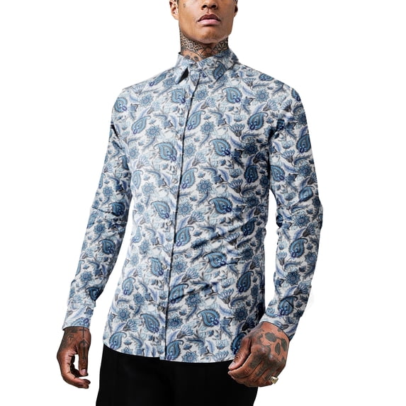 Ma Croix Men's Premium Button Down Shirt Paisley Printed Tailored Slim Fit