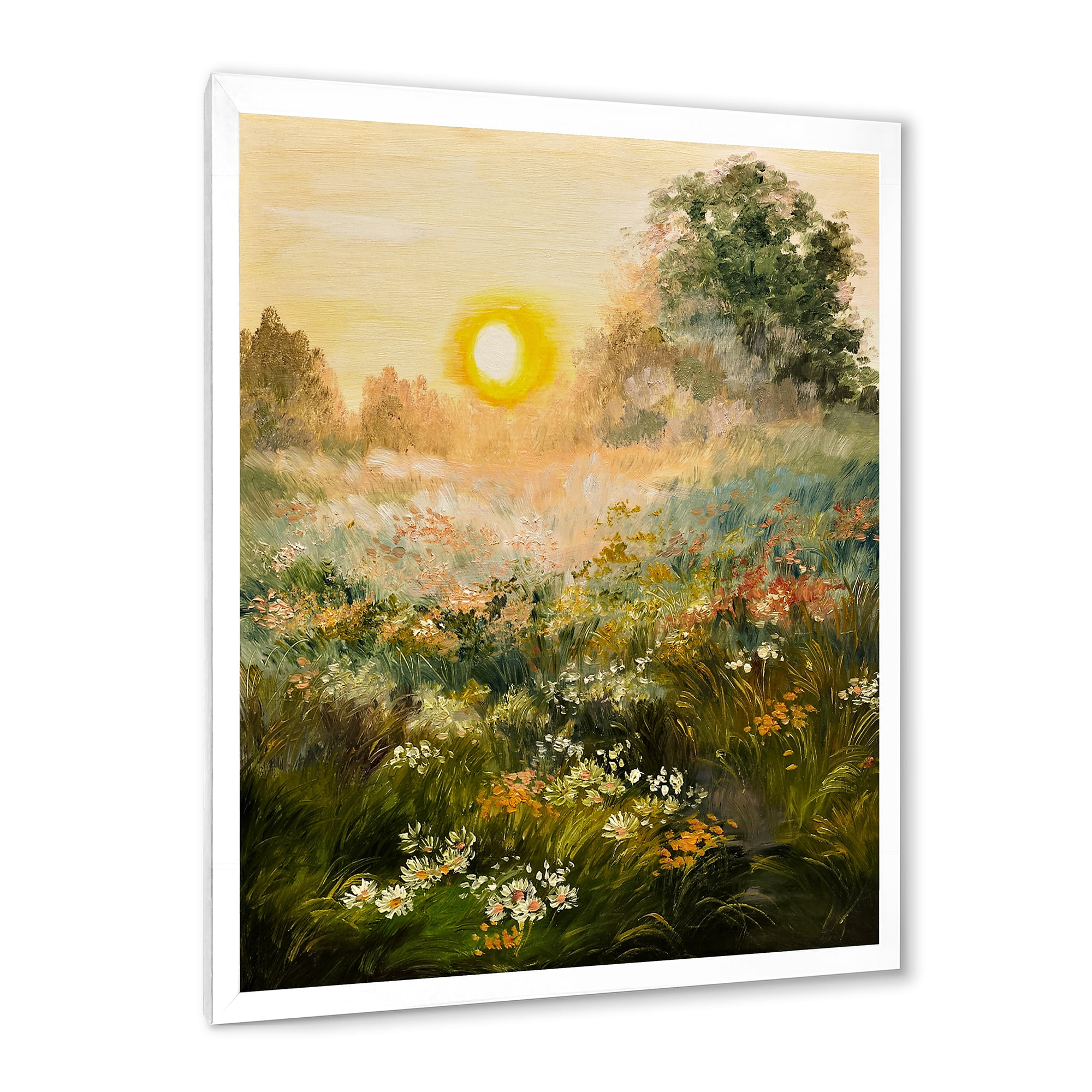 Designart 'The Blossoming Field With Sunrise' Farmhouse Framed Art Print