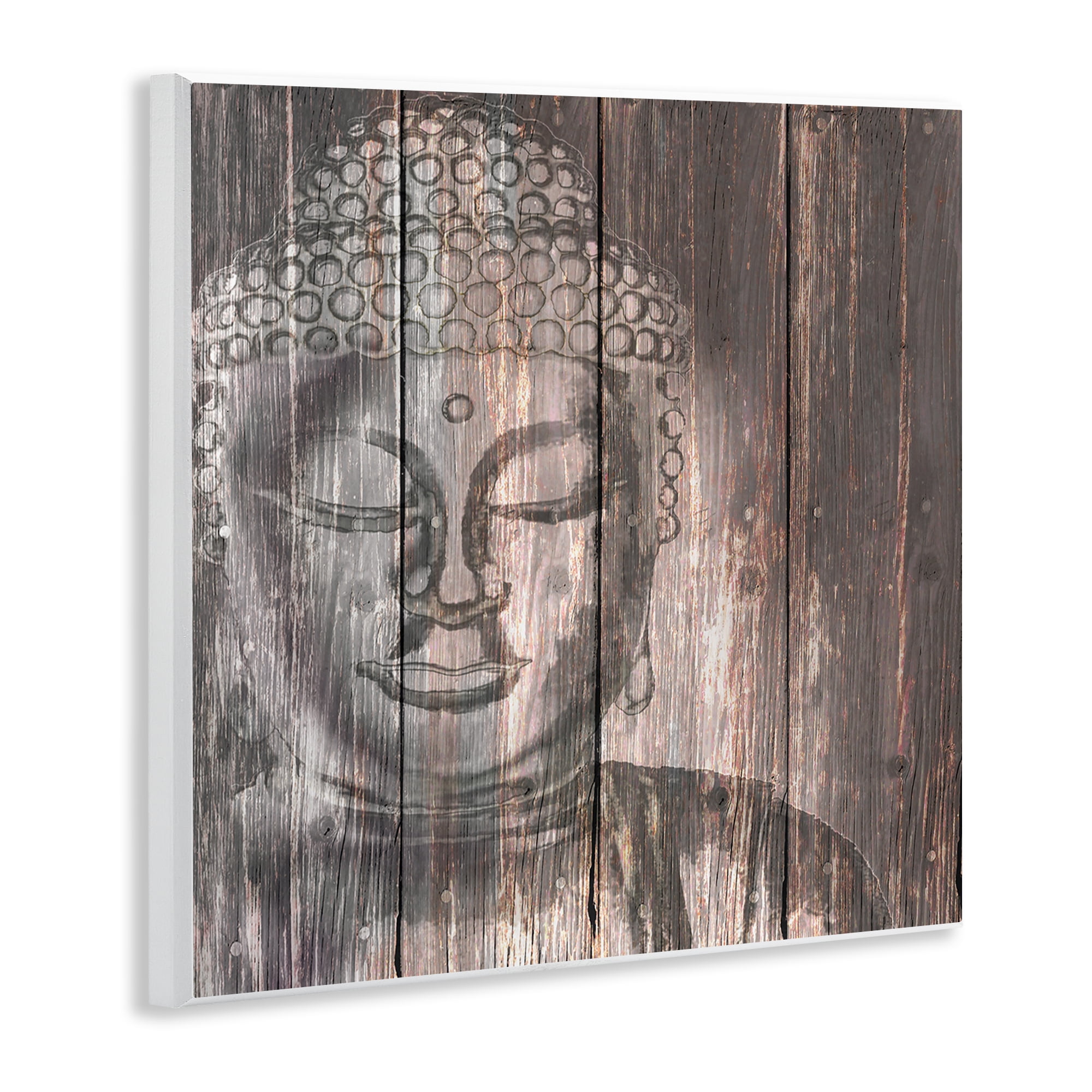 Stupell Industries Rustic Buddha Face Religious & Spiritual Painting Unframed Art Print Wall Art, 12 x 12