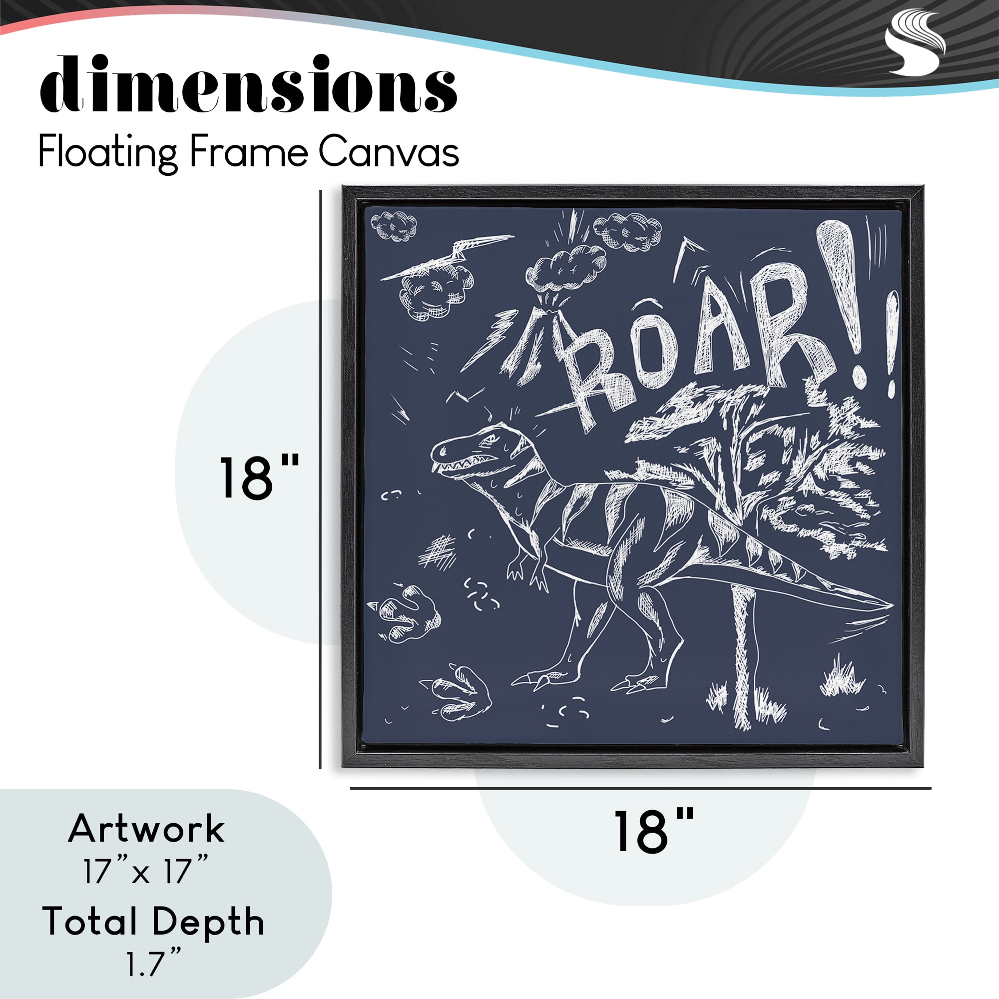 Sketchy Roar Dinosaur Black Framed Floater Canvas Wall Art, design by HUE and MI and Sangita