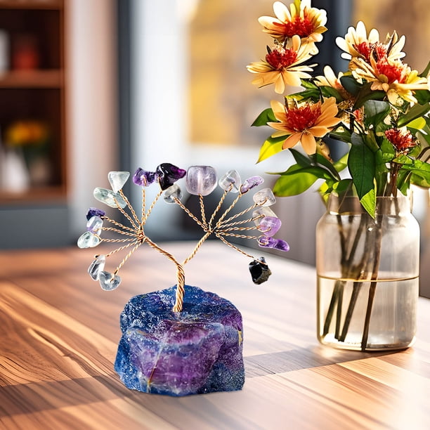 Natural Colorful Crystal Stone Crushed Stone Wealth Tree Handwoven Amethyst Base Money Tree Home Decoration