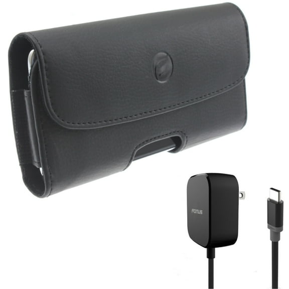 For Google Pixel 7 Pro/6 Pro - Case Belt Clip w Fast Home Charger, Leather Holster Cover, 15W 5ft Long Type-C for Google Pixel 7 Pro/6 Pro Phones