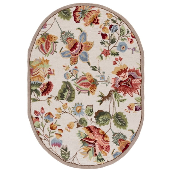 SAFAVIEH Chelsea Hayleigh Bordered Wool Area Rug, Ivory, 4'6" x 6'6" Oval