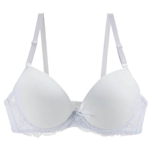 khonts,Women's Push up Underwire Lift Bras Supportive Soft Thin Pad Solid Color Bra Lace Everyday Spaghetti Strap Bralettes White 95E