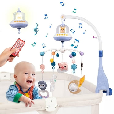 FEBFOXS Baby Crib Mobile Toys, Baby Mobile for Crib with Music and Lights, Nursery Mobile for Bassinet with Remote