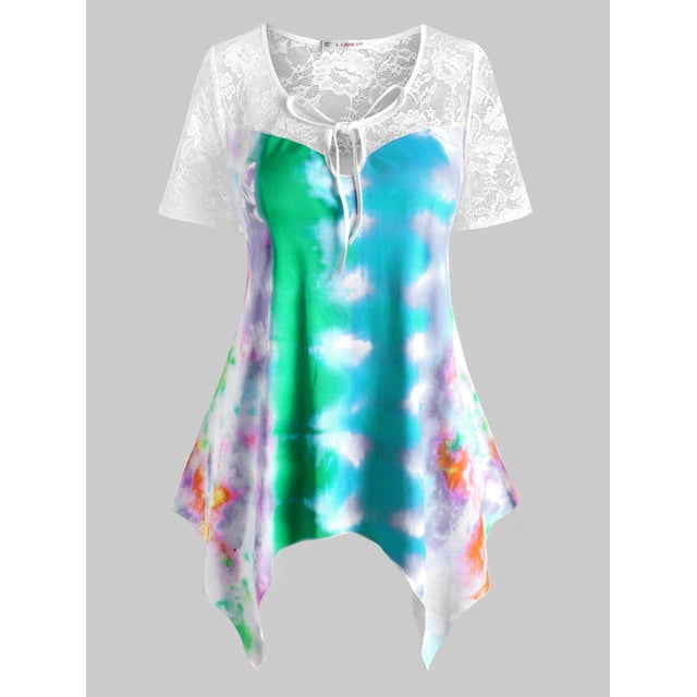 Más el tamaño de encaje de inserción del tinte del lazo del pañuelo camiseta Rosegal Camisetas tallas grandes
