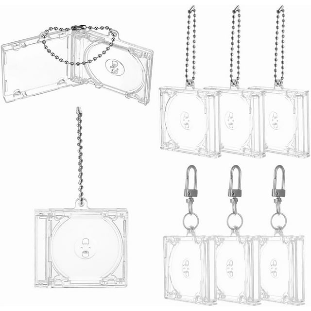 12 juegos de mini llaveros de álbum en blanco, funda transparente para álbum, kits de llavero, pequeño marco de fotos de plástico, joya, llavero, soporte para disco, colgante