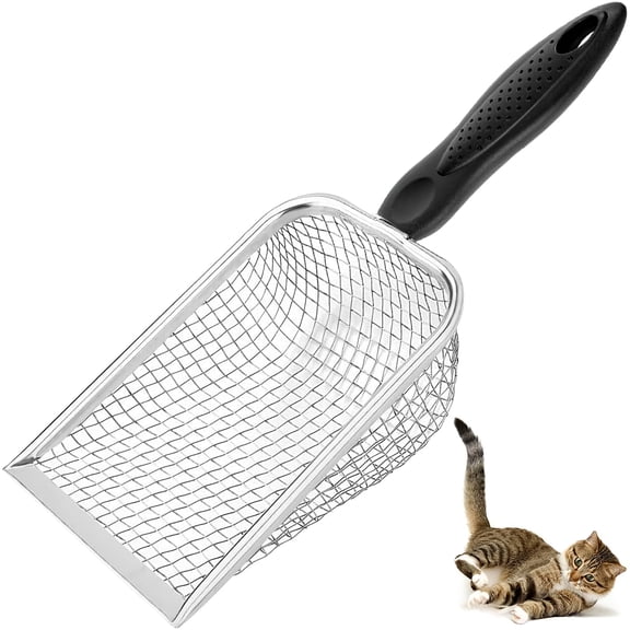 Metal Cat Litter Scoop,Sturdy Litter Cleaner Corner Shovel,Stainless Steel Mesh Litter Shovel,Easy to Clean Reptile Terrarium Sand Waste,Black