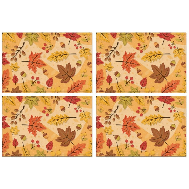 Ensemble de 4 Sets de Table en Lin Feuilles d'Érable Orange pour l'Action de Grâce Récolte Automne Antidérapants pour Table à Manger 12 X 18 Pouces
