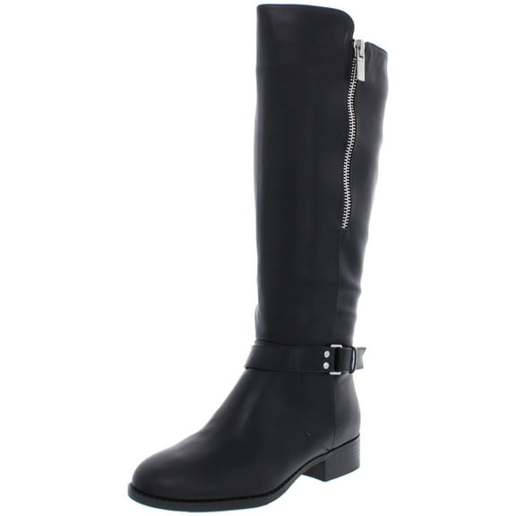Material Girl Womens Winnnie Faux Leather Riding Boots Black 9.5 Medium (B,M)