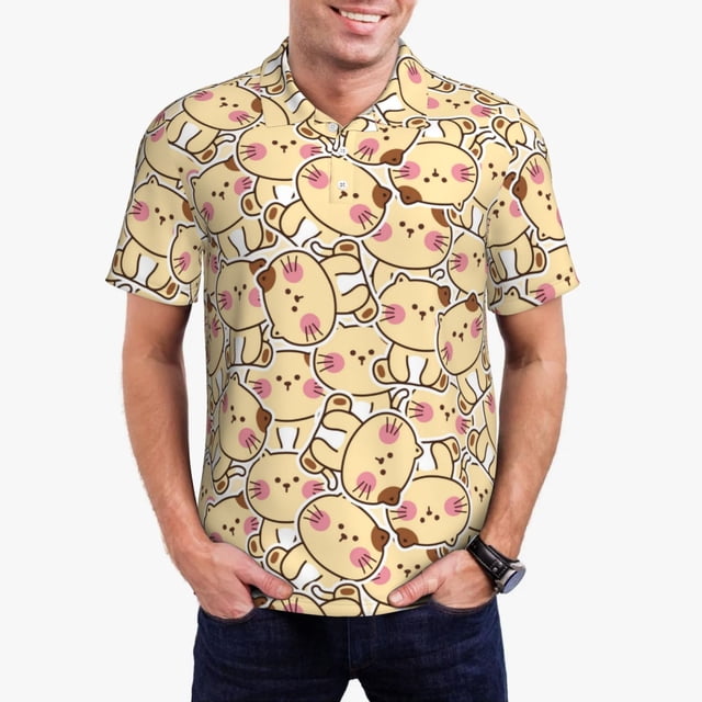 Balery Cute Cats 4 Camisa Polo de Hombre con Estampado, de Manga Corta y Tejido Medio, Camisa Tipo Golf Polo-Large