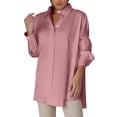 thumbnail image 1 of Blusa holgada con botones para mujer: cuello en V con solapa, mangas largas abullonadas con volantes, vestido camisero de color liso, adecuado para fiestas/playa, tallas S/XXXXL., 1 of 5