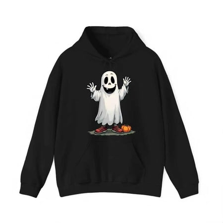 Playful Ghost Smiling Spirit Motion Design Hooded long-sleeved Pumpkin Graphic Comfort Black S-2XL