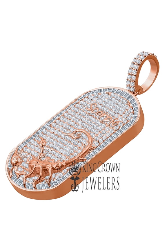 Unisex 14K Rose Gold Finish Scorpio Zodiac Sign Astrology Horoscope Charm Baguette & Round Cut Diamond