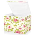 thumbnail image 2 of Pretty pink rose floral pattern Storage Cubes with Lid Fabric Storage Bins Boxes Handles Cotton Linen Closet Organizer Container Decorative Foldable Washable Shelf Cloth Basket, 2 of 5